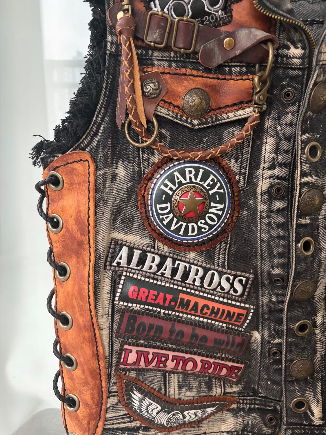 커스텀 바이크 가죽 패치 조끼 XL사이즈 상품이미지3