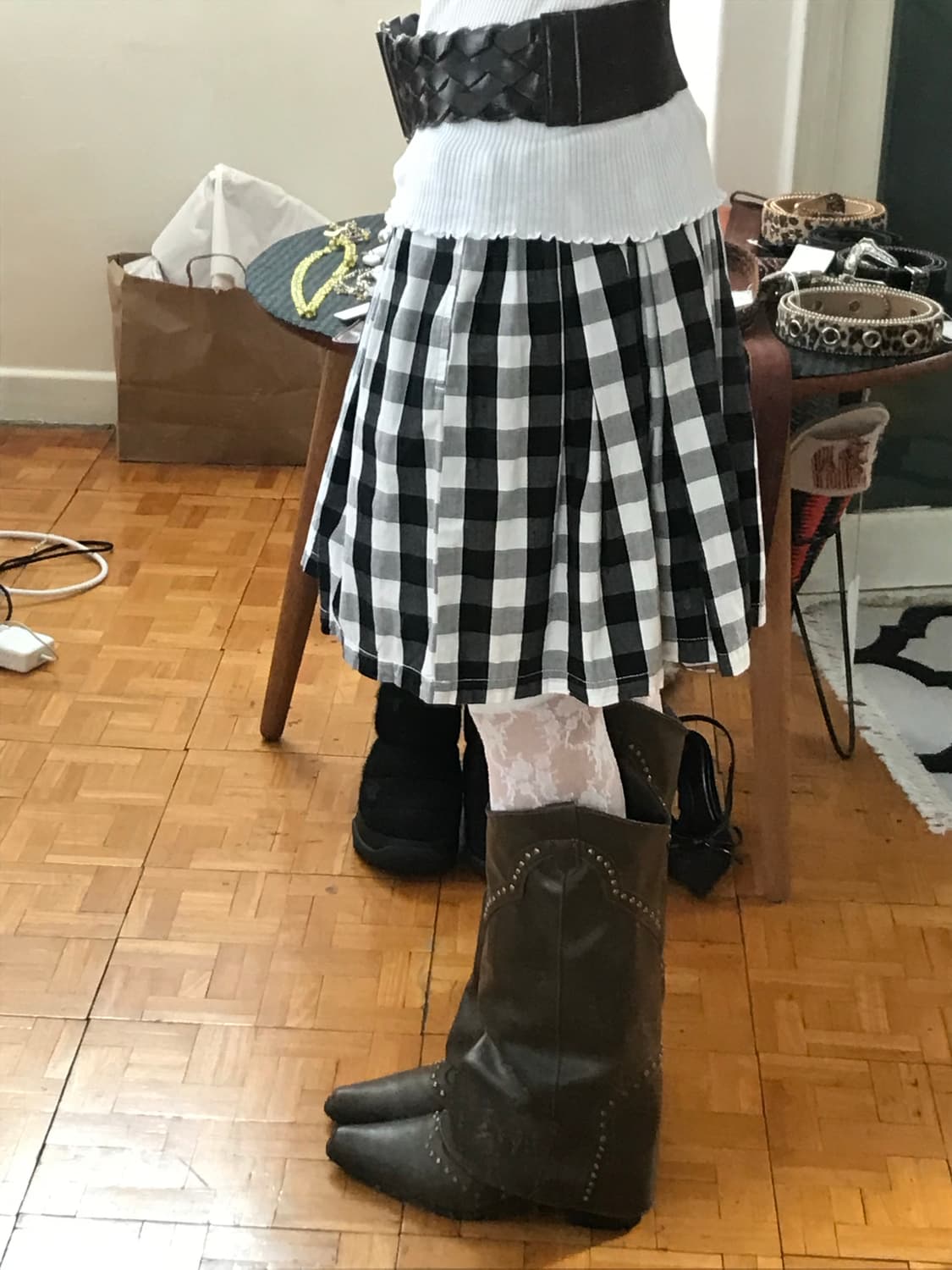 vintage check pattern skirt 상품이미지4