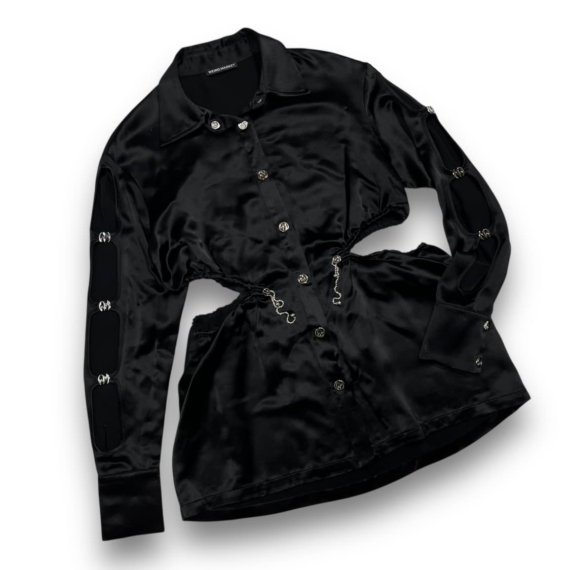 위어드 마켓 락시그 사이드 엠블럼 로고 글로시 원피스 상품이미지1