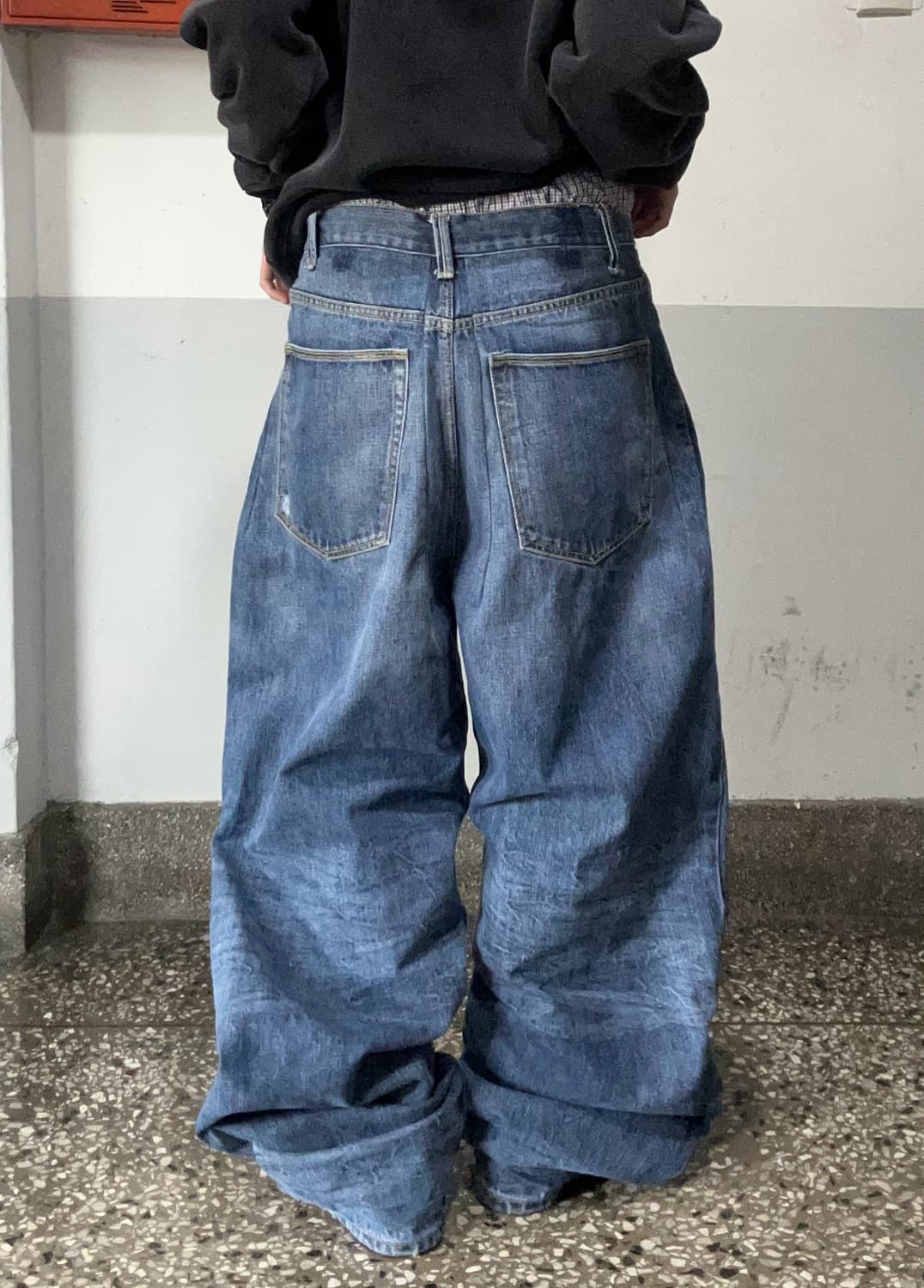 90s 캣워싱 중청 데님 와이드 팬츠 상품이미지2