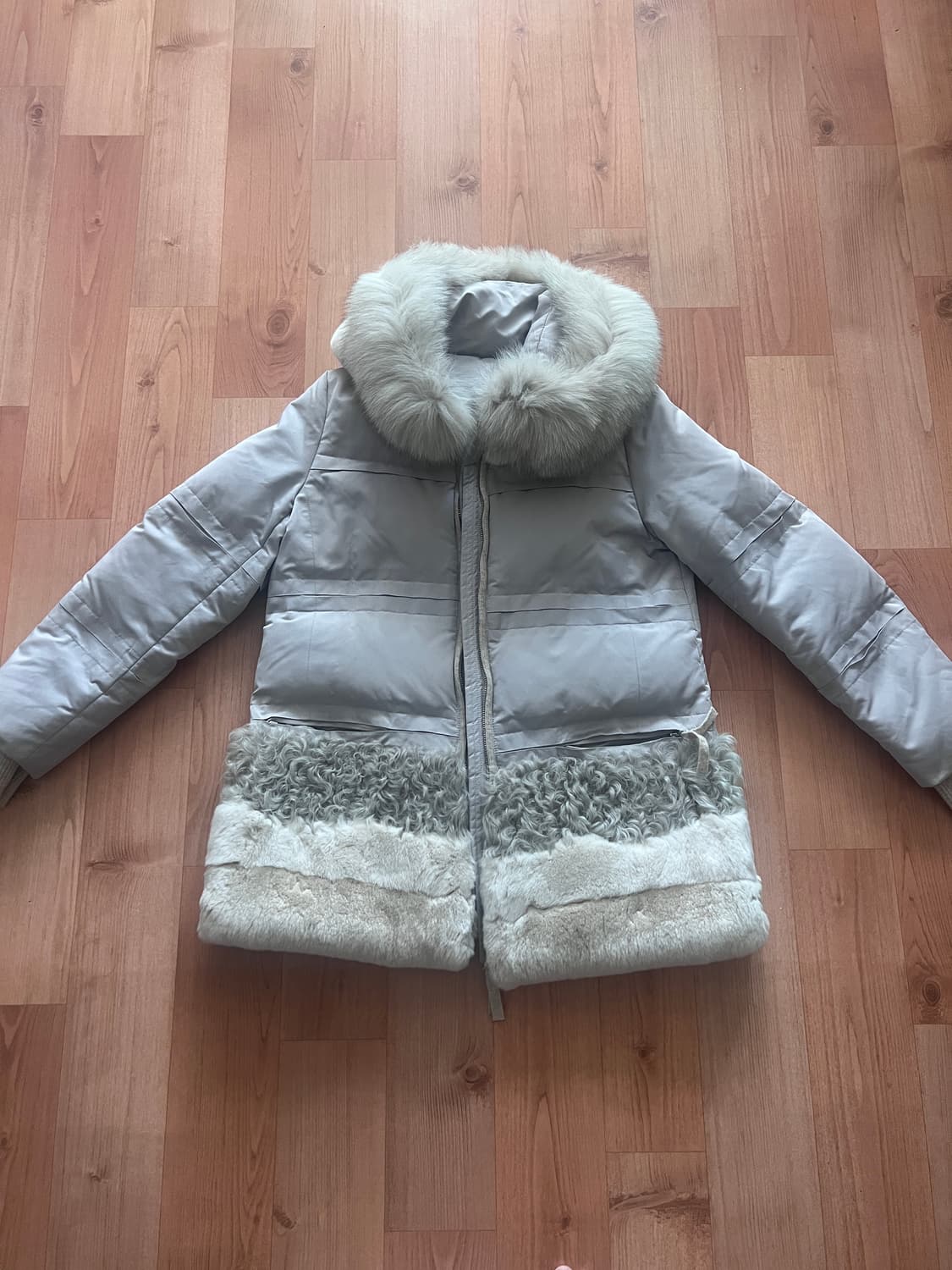 그레이 베이지 퍼 패딩 자켓 상품이미지1