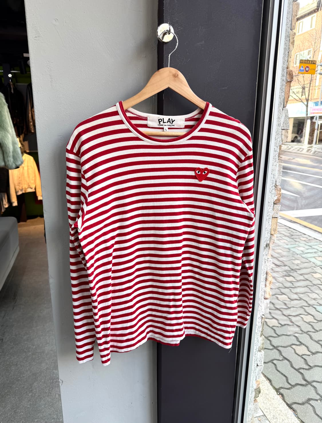 L/ 꼼데가르송 스트라이프 레드와펜 긴팔 상품이미지2
