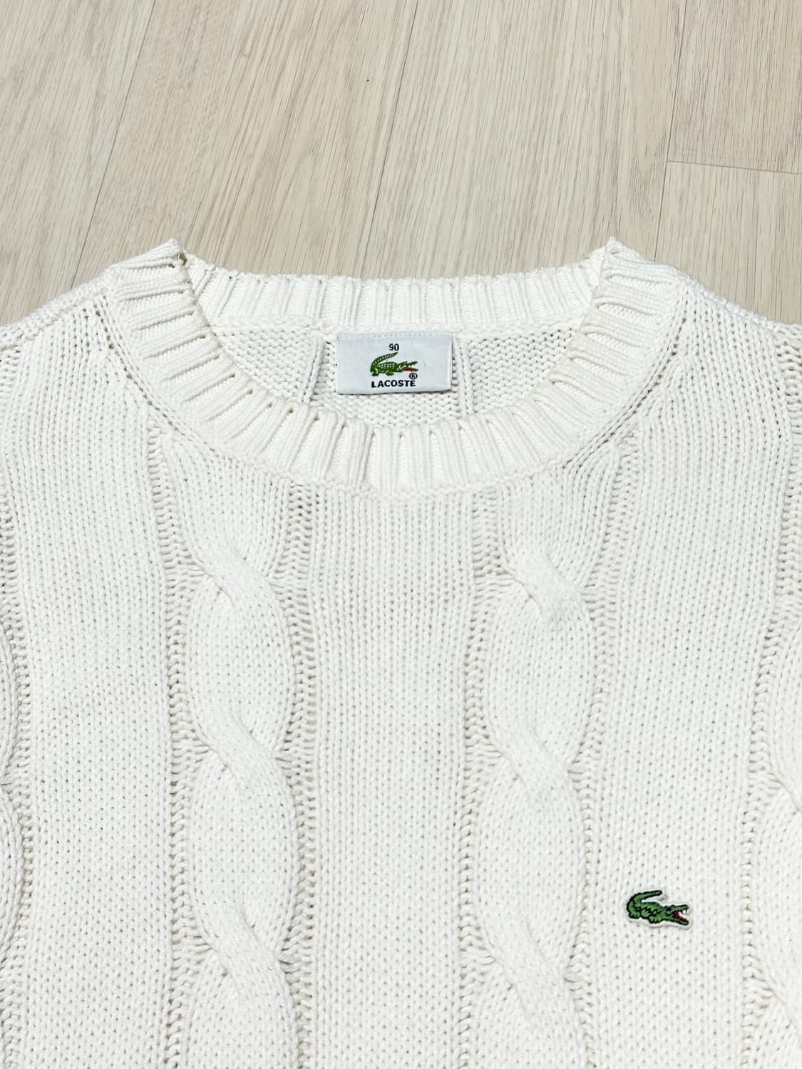 라코스테 LACOSTE 케이블 코튼 꽈배기 니트 화이트 상품이미지5