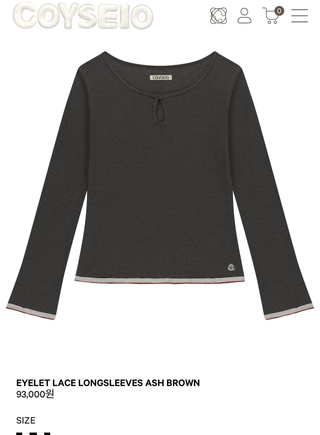 코이세이오 EYELET LACE LONGSLEEVES ASH BROWN 상품이미지1