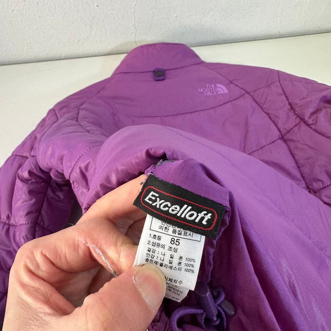 우먼M 노스페이스 퍼플핑크 밑단고무줄 EXCELLOFT 경량패딩점퍼 상품이미지8