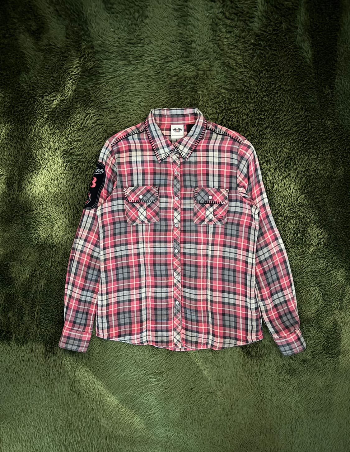 [L] 할리데이비슨 우먼스 웨스턴 펄스냅 스터드 플레이드 체크 셔츠 상품이미지1