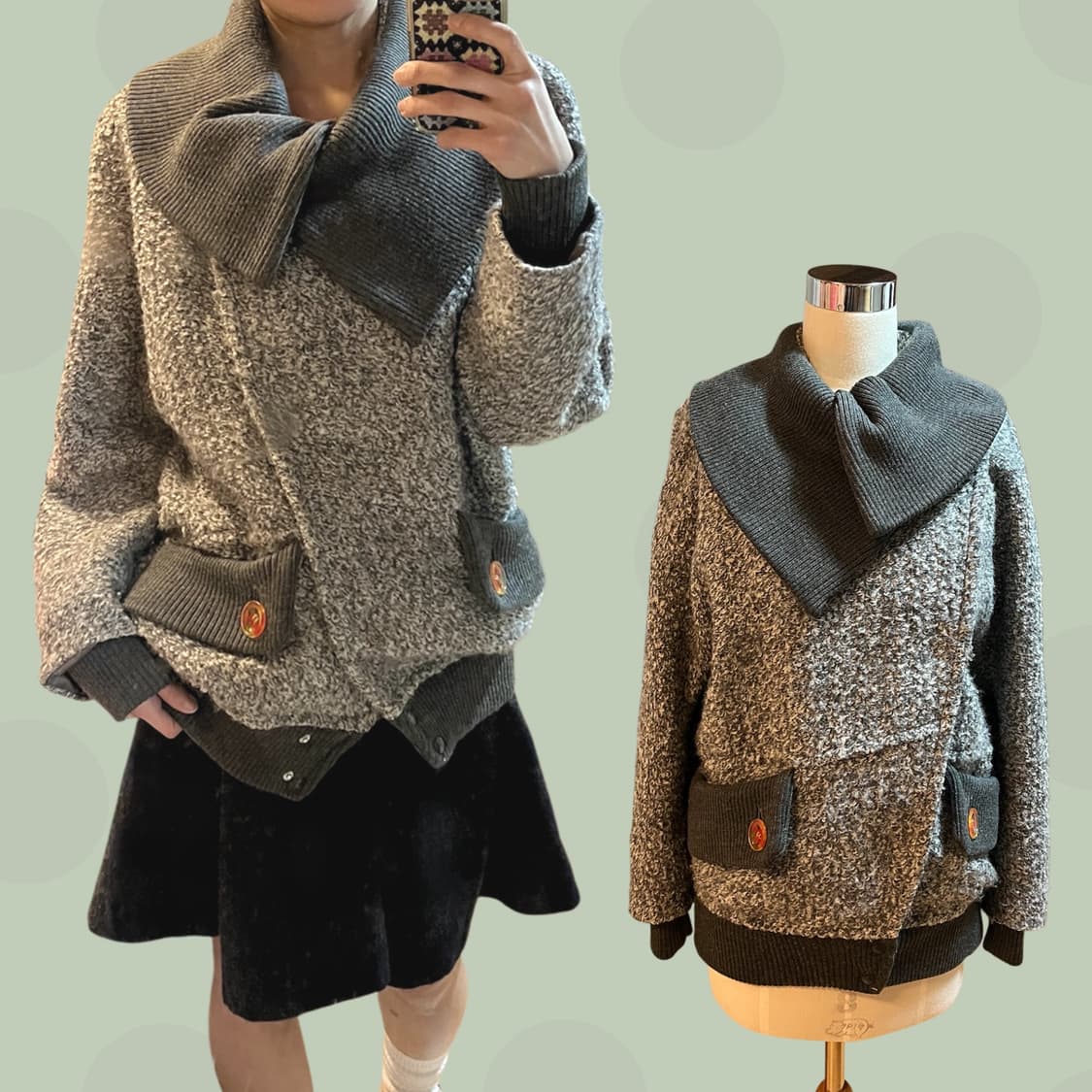 메르시보꾸 와이드카라 보카시 니트 점퍼 상품이미지1