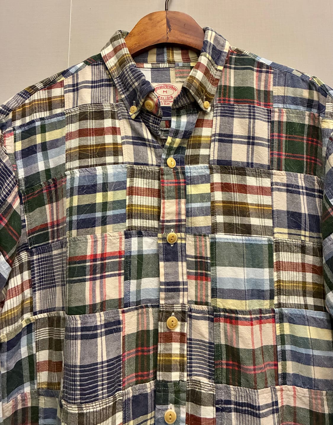 (M)브룩스브라더스 마드라스 패치워크 코튼 버튼다운 셔츠 상품이미지3