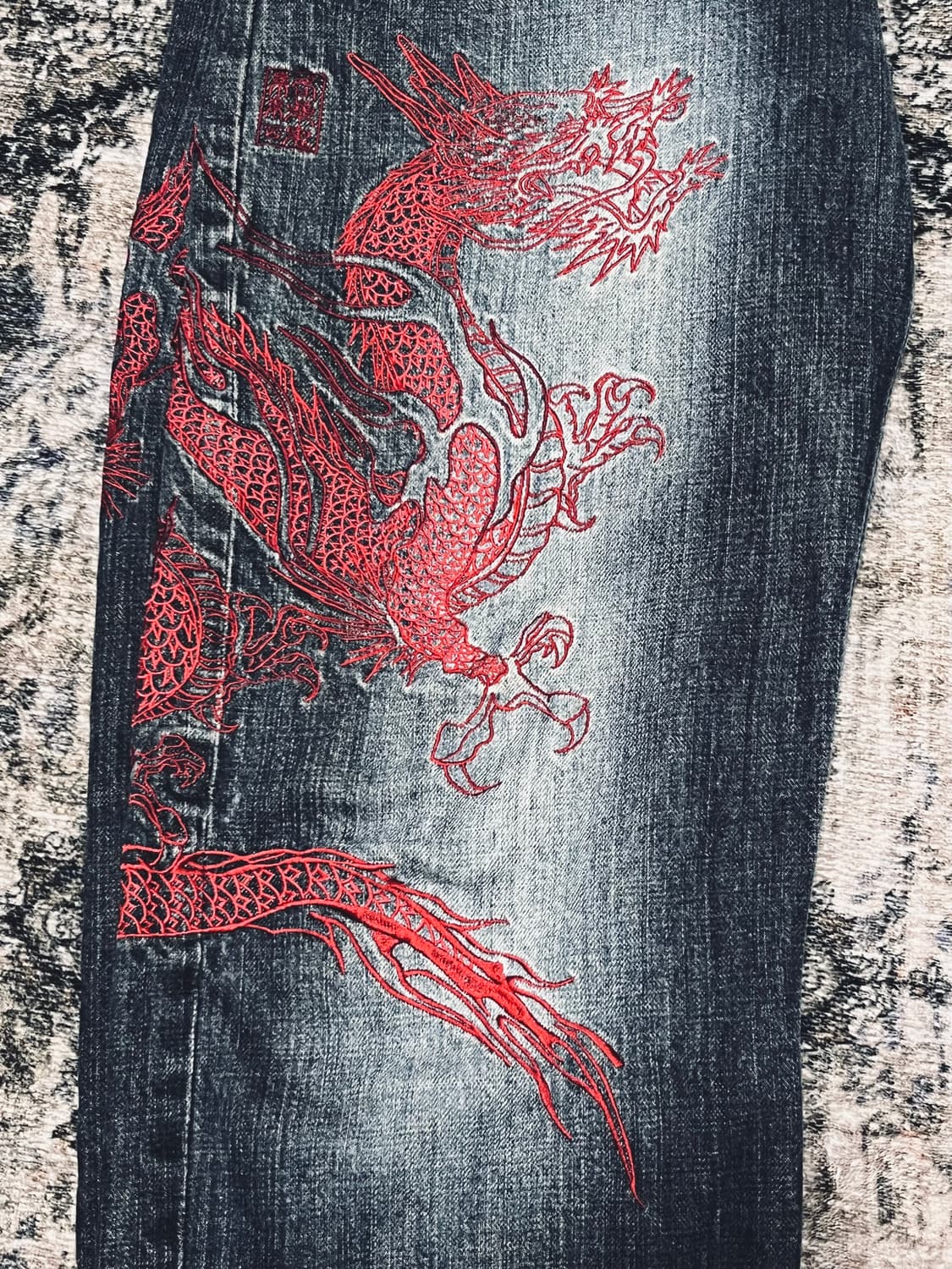 카라쿠리타마시 오리엔탈 레드 드래곤 엠브로이더드 데님 34 상품이미지3
