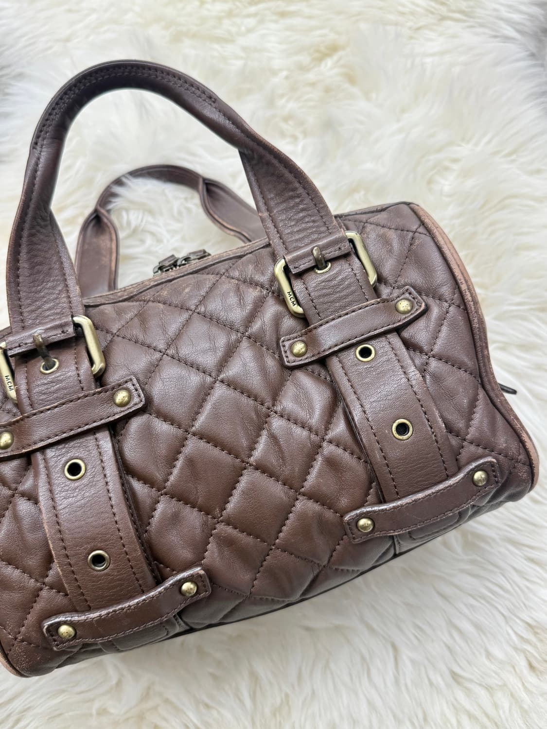 mcm 브라운 퀼팅 레더 보스톤백 *극레어 상품이미지7