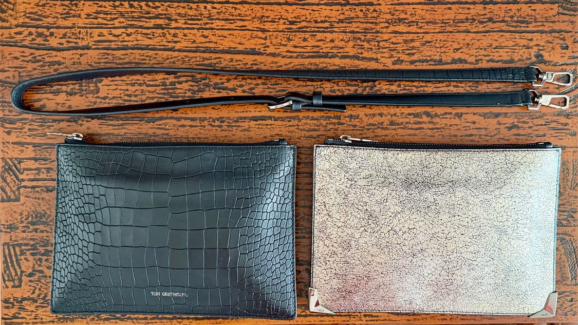 톰그레이하운드 덱케 블랙 악어 가죽 실버 패턴 더블 파우치 크로스백 가방 상품이미지5