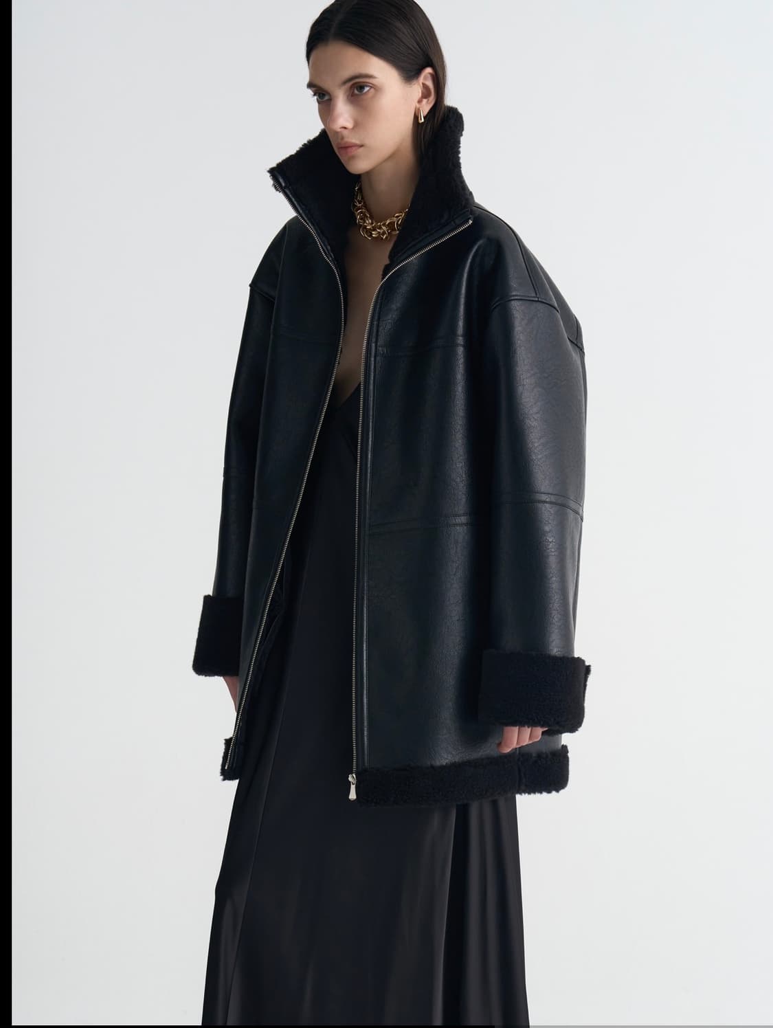 새상품) MAGJAY 매그제이 비건 레더 하프 무스탕 블랙 상품이미지4