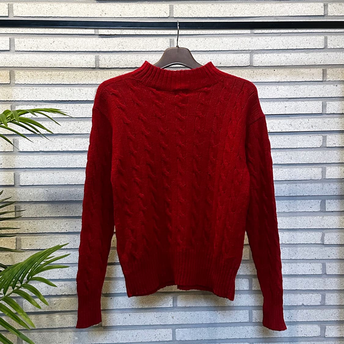 45rpm 케이블 하프넥 울 니트 롱 시보리 디테일 레드 상품이미지3