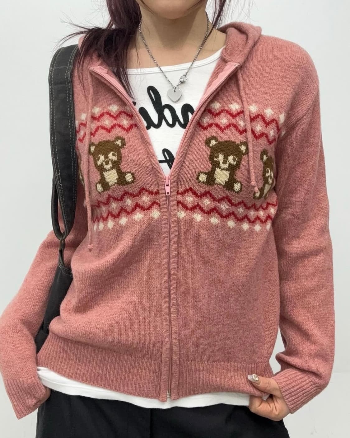 Teddy Bear Embroiddered Knit Zip-Up 상품이미지1