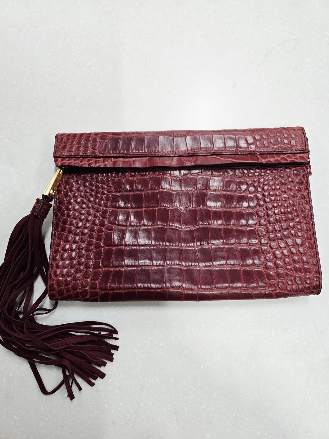 미샤 와인색 크로커다일 클러치 가방 + 태슬 상품이미지1
