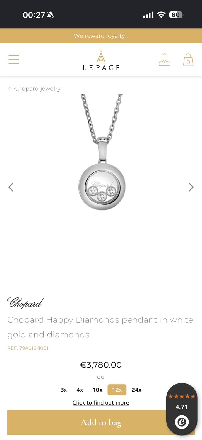 600만원대, Chopard 쇼파드 해피다이아몬드/18K 화이트 골드 목 상품이미지10