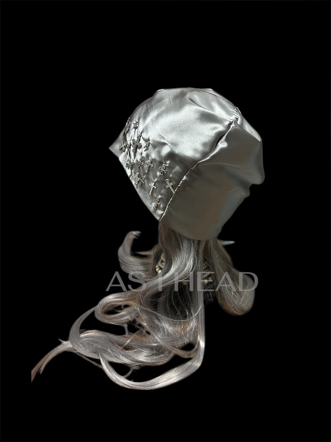 실버 십자가 팬던트 새틴 핸드메이드 롱 비니 상품이미지3