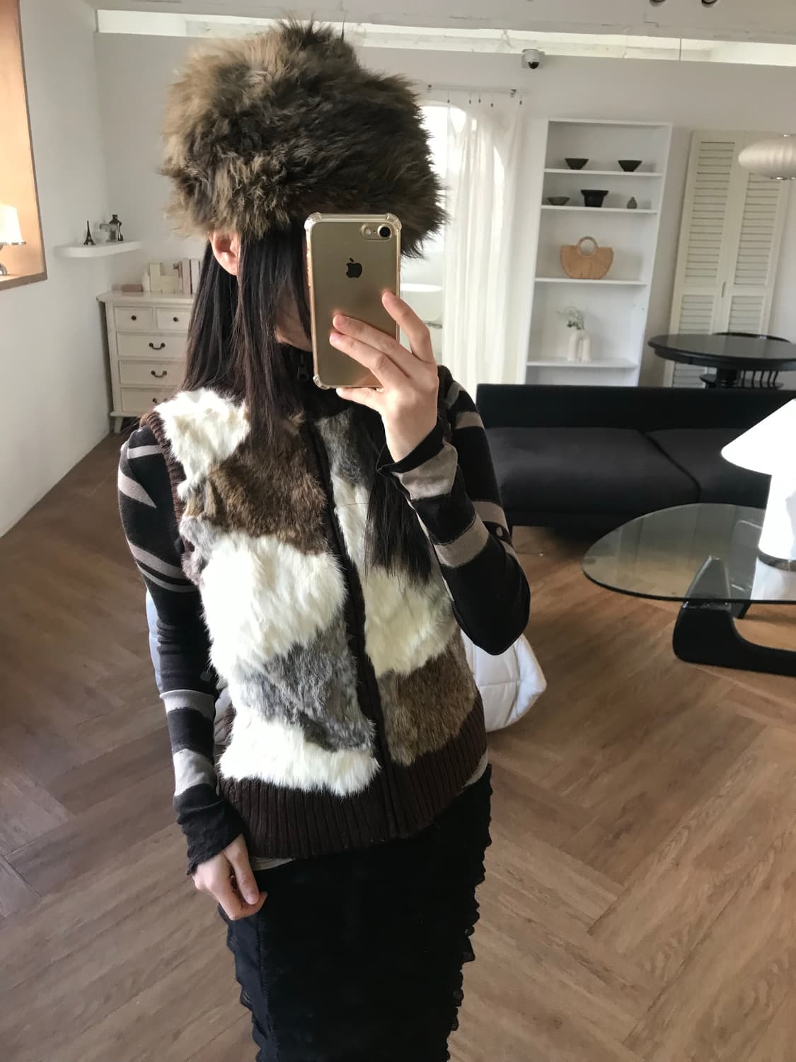 vintage fur zip up vest 상품이미지6