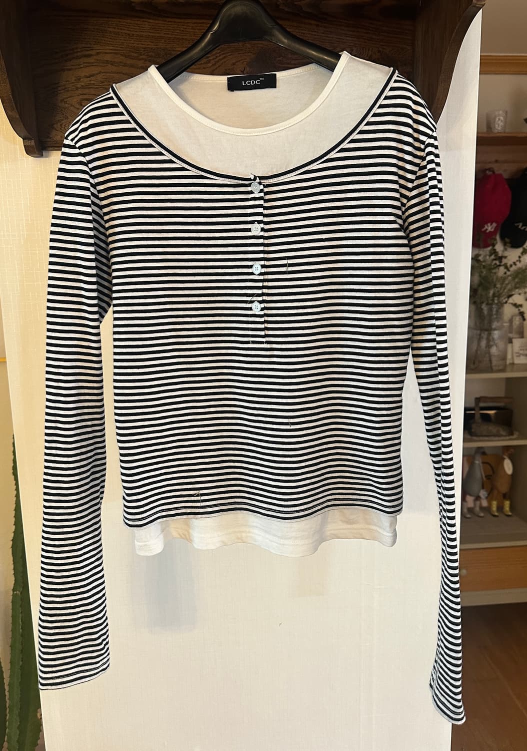 LCDC 레이어드 스트라이프 헨리넥 긴팔 티셔츠 (S) 상품이미지2