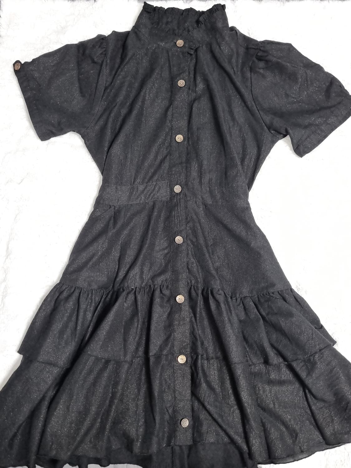 일본 빈티지 일브 블랙 셔링 프릴 원피스 로리타 상품이미지1