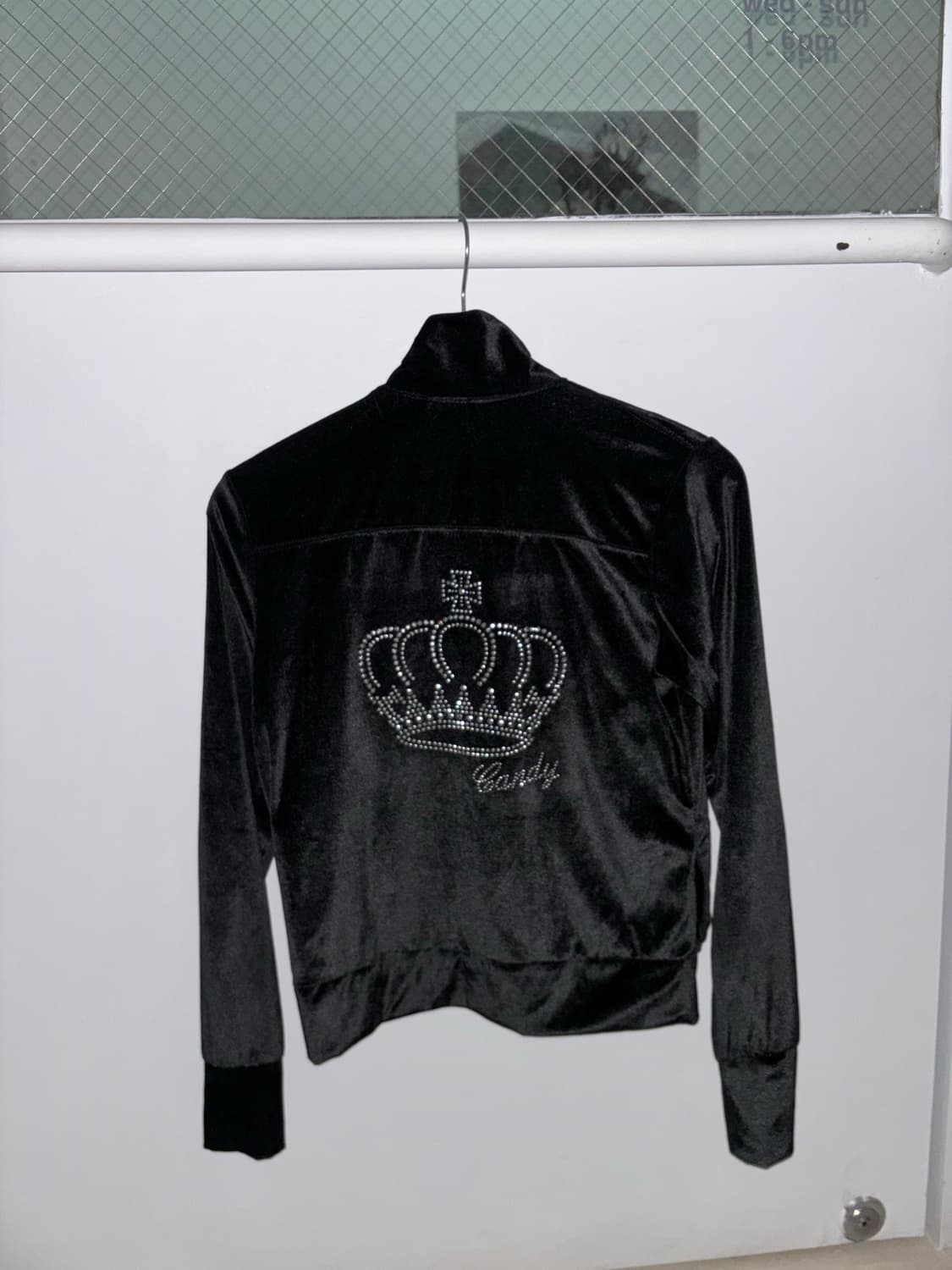 Y2K Black Velvet Slim Fit Zip-Up Hoodie 상품이미지1