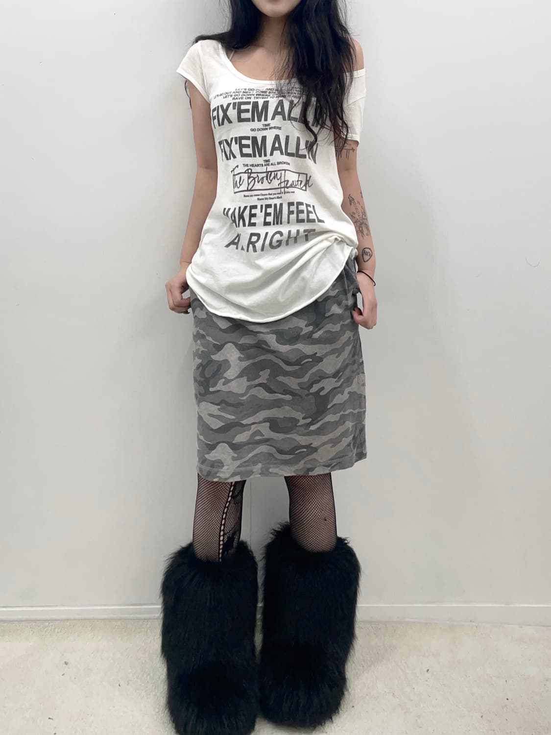 camo Pattern Details Midi skirt 상품이미지1