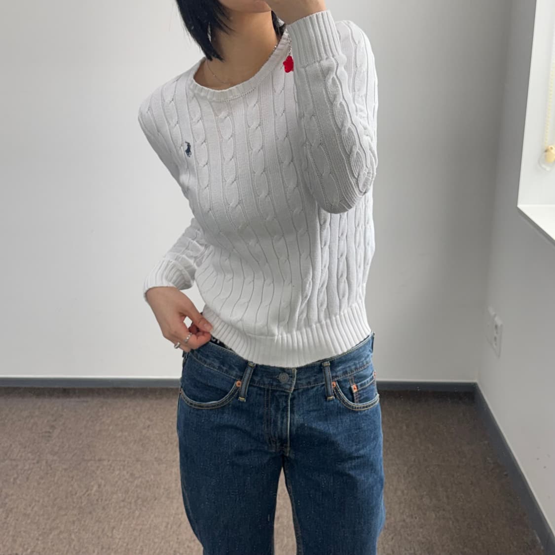 Polo 폴로 네이비 포니 화이트 케이블 니트  상품이미지2