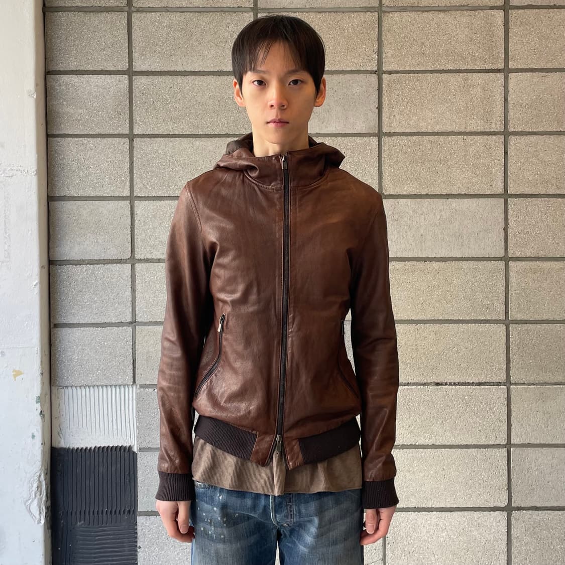 유나이트애로우즈 후드 레더 자켓 상품이미지1