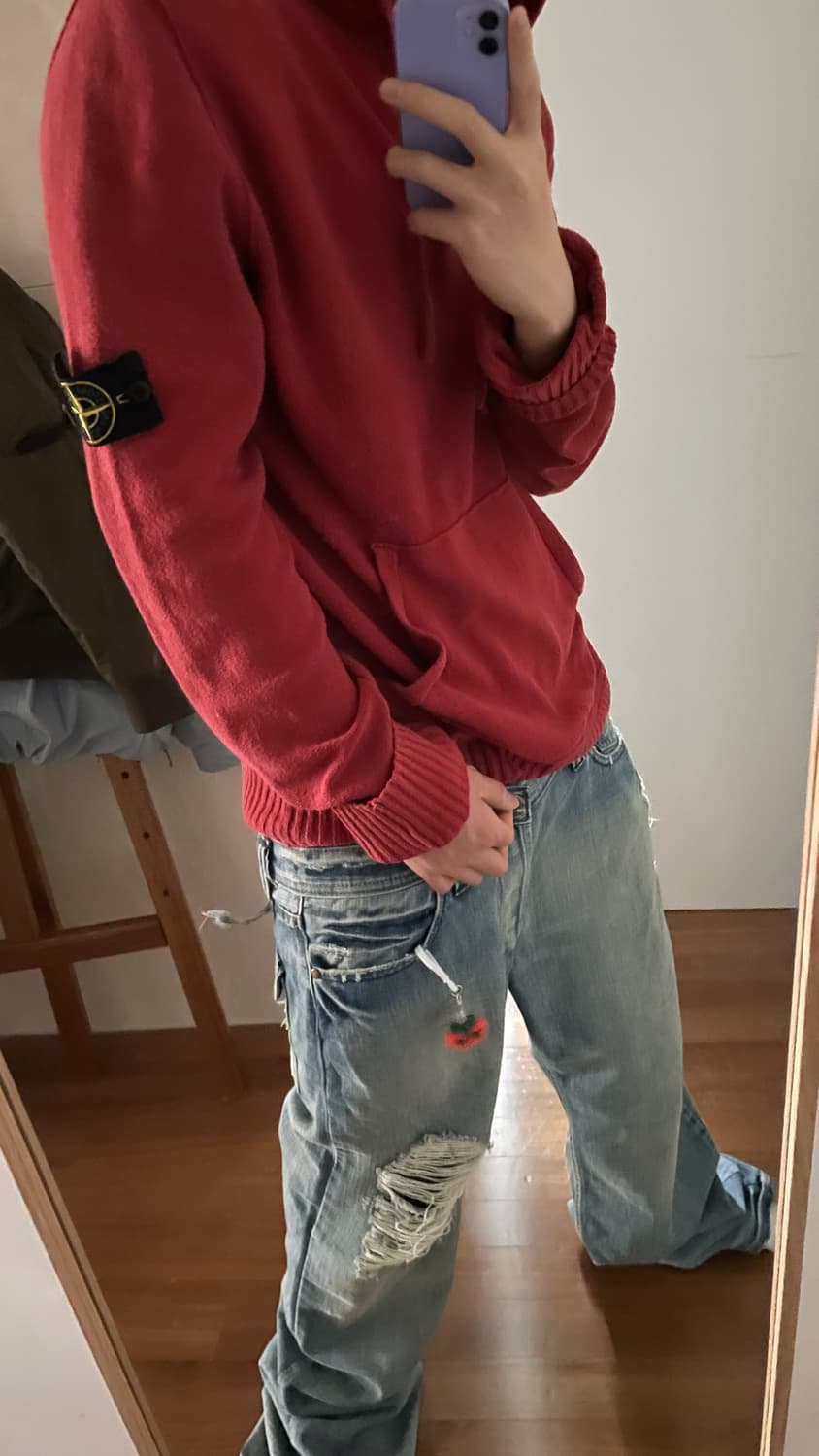 스톤아일랜드 레드 니트 후드티 상품이미지2