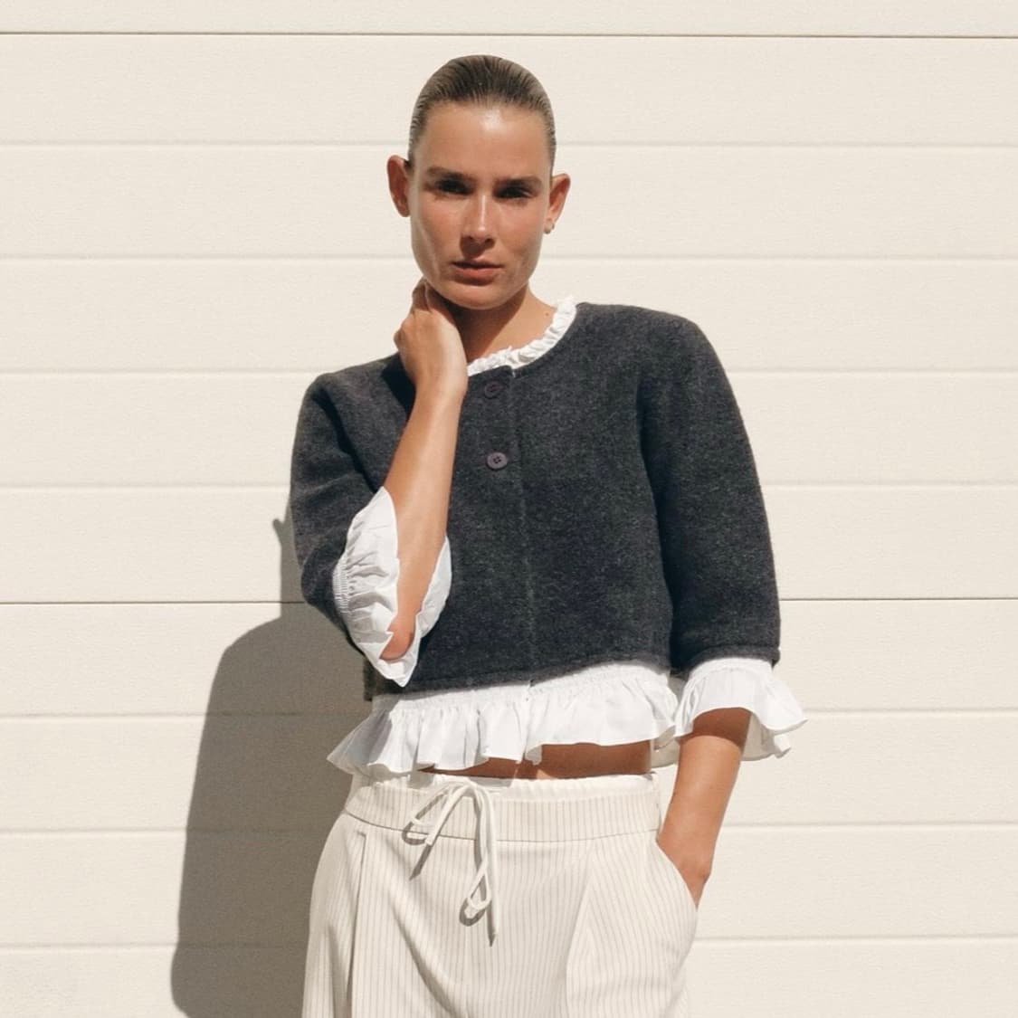 자라 포플린 콤비 니트 재킷 L 상품이미지1