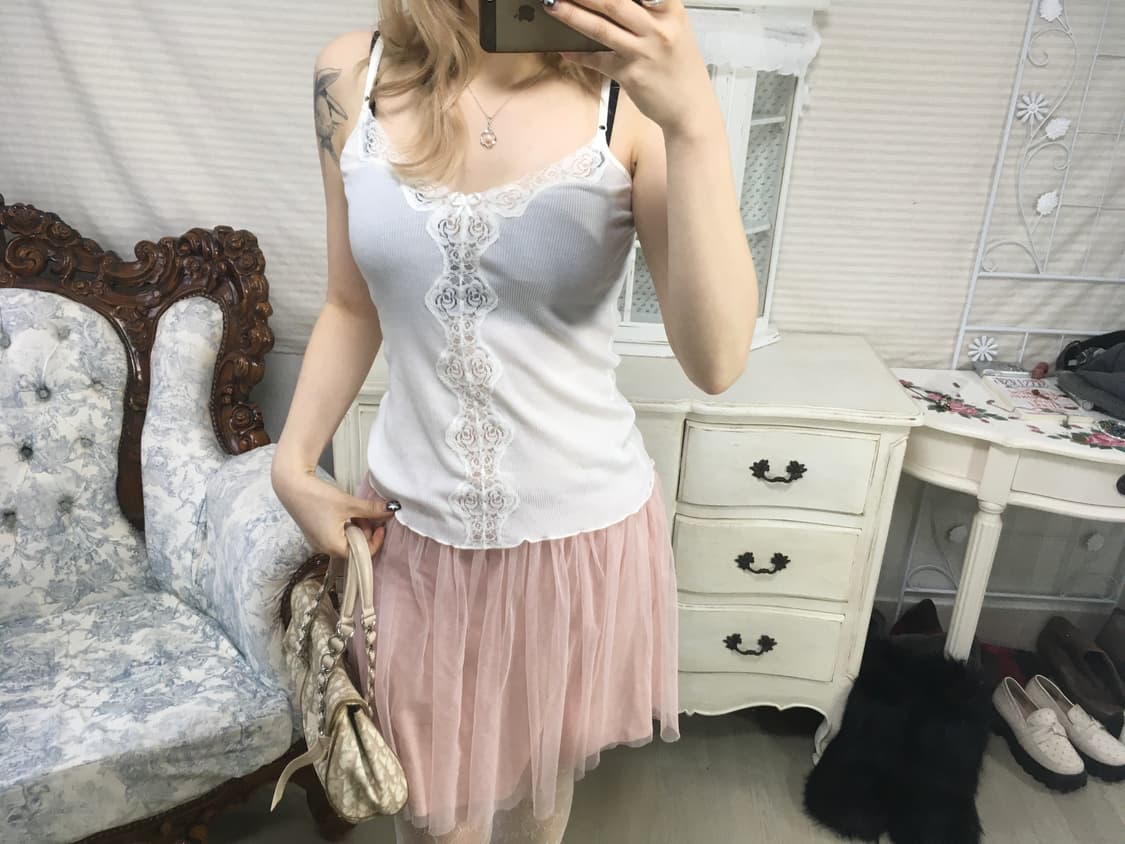 Set) 빈티지 레이스 펀칭 가디건 + 레이스 슬리브리스 상품이미지2