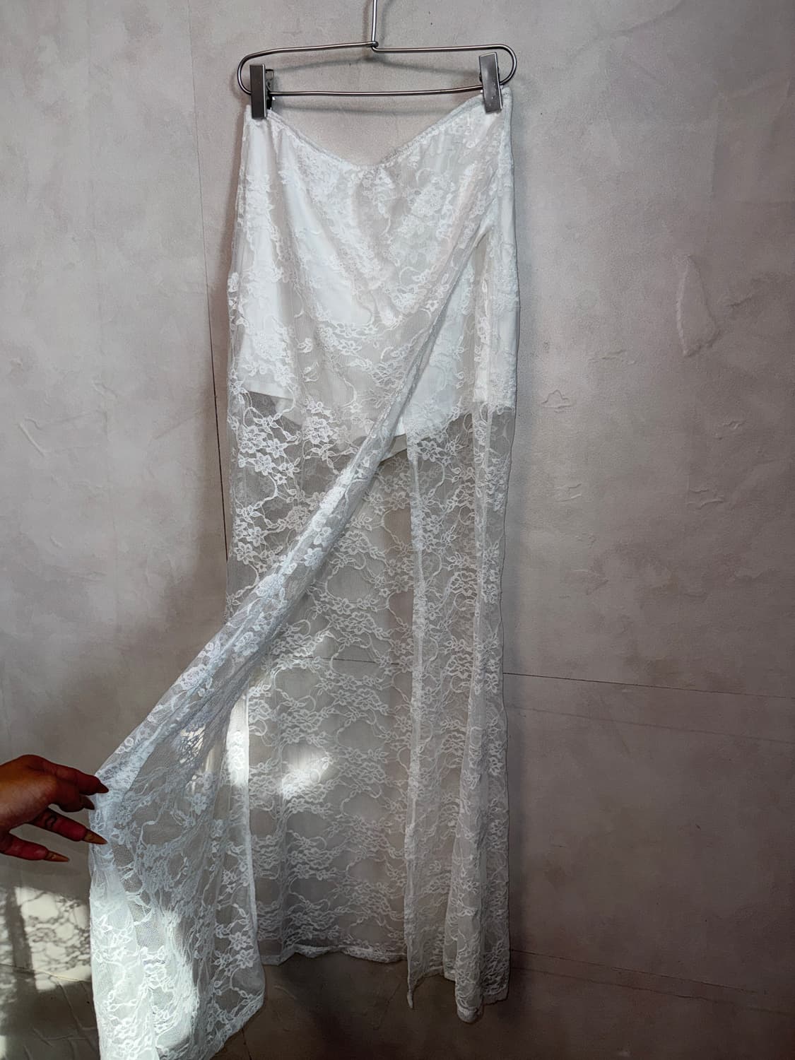White oriental floral lace slit maxi sk 상품이미지2