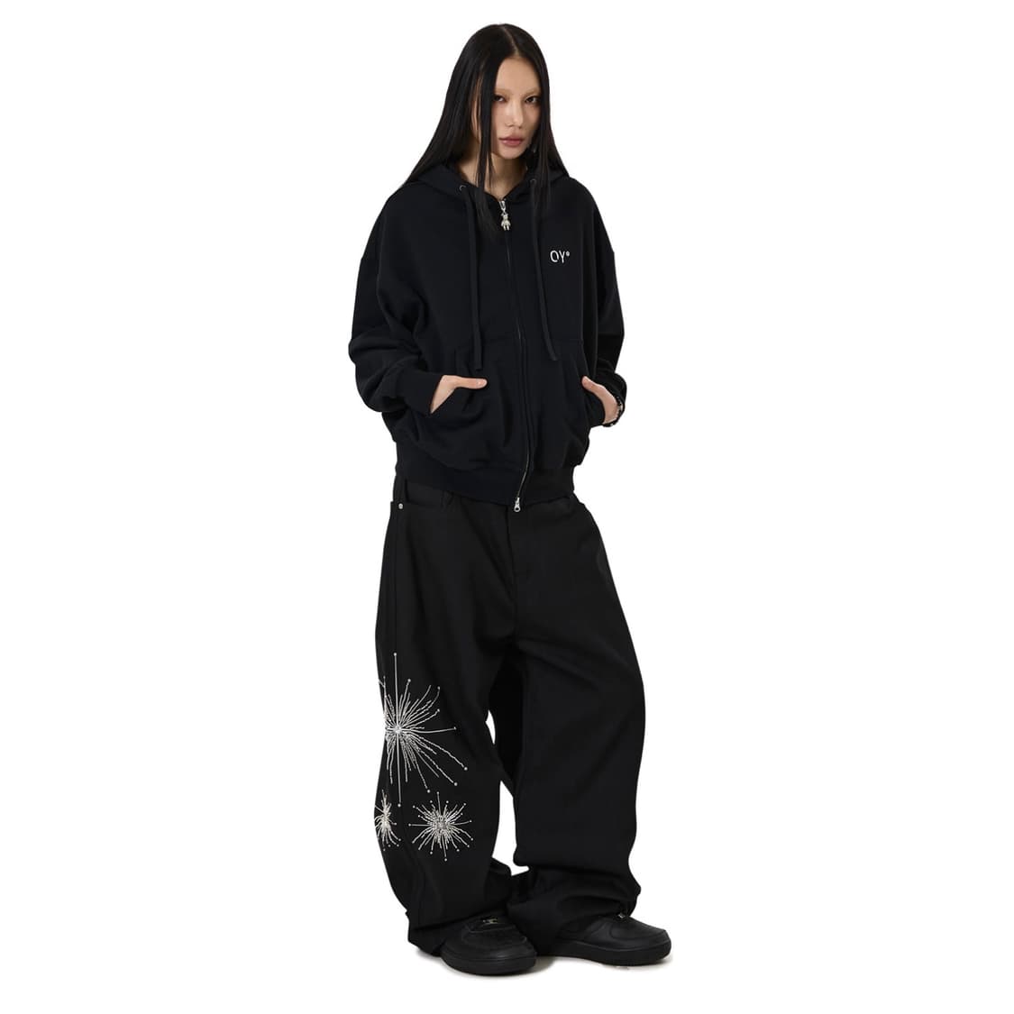 TWILIGHT BEAD WIDE VOLUME PANTS - BLACK 상품이미지1