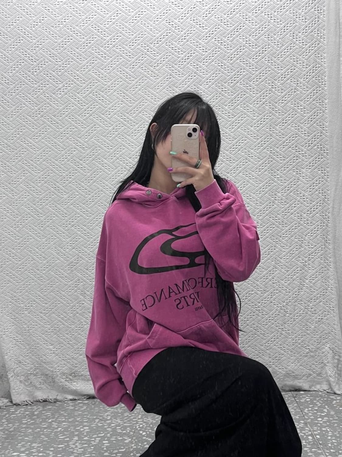 트래블 Y2K 레트로 마젠타 핑크 후드티 M C07089 상품이미지2