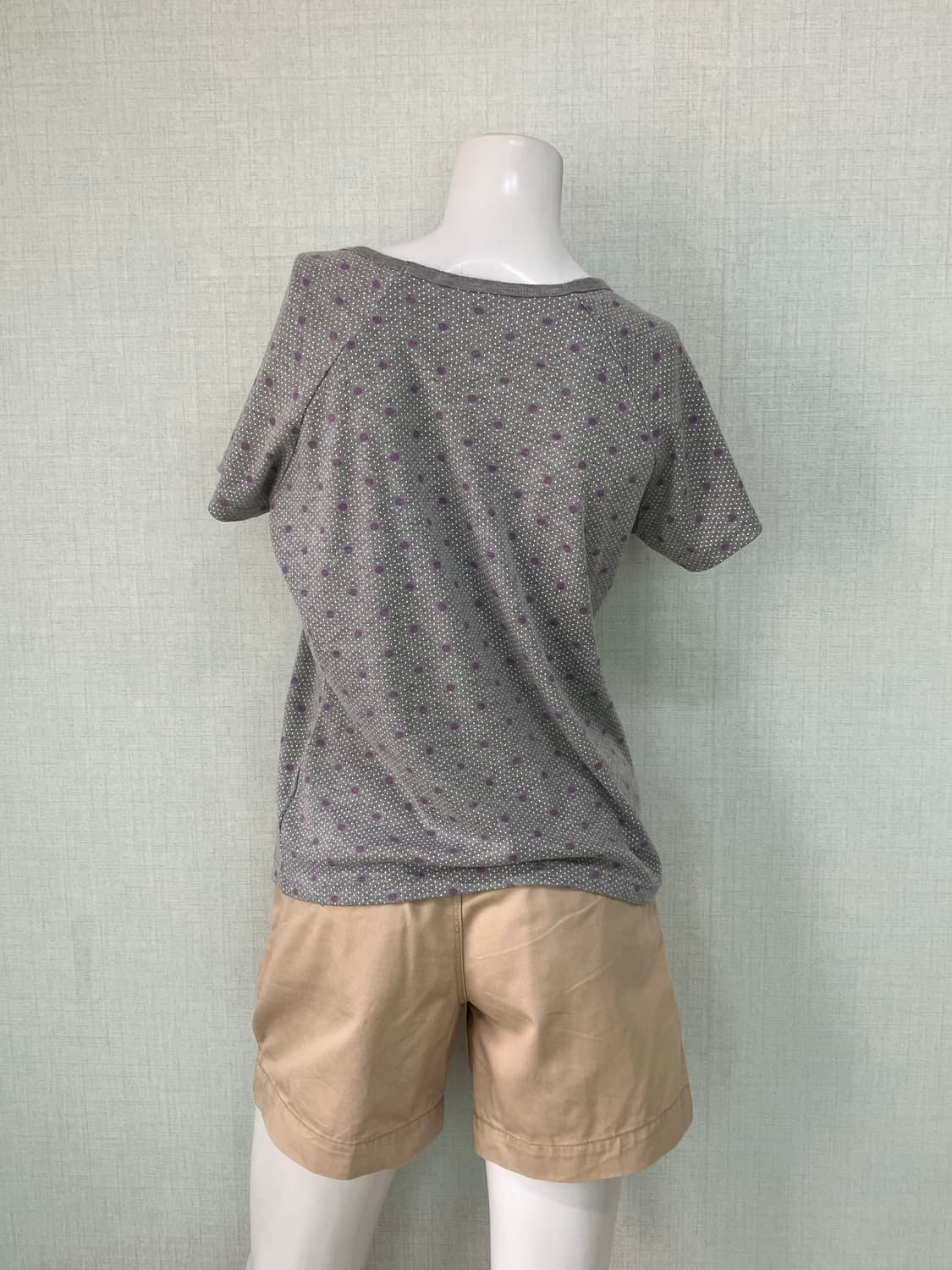 gray purple dot shirring half t-shirt 상품이미지7