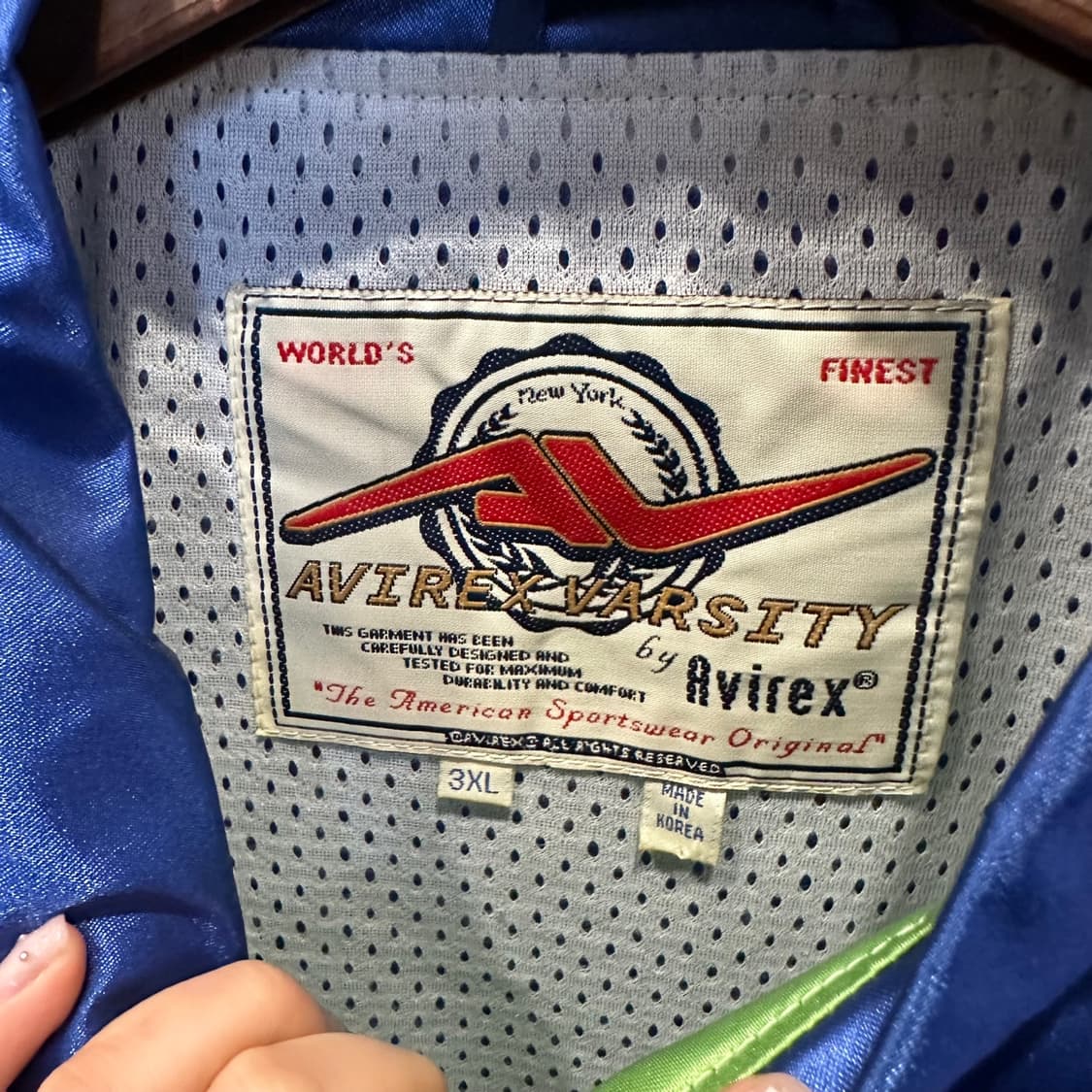 아비렉스 새틴 코치 자켓 스냅버튼 레터링 로고 밑단 스트링 디테일 블루 상품이미지6