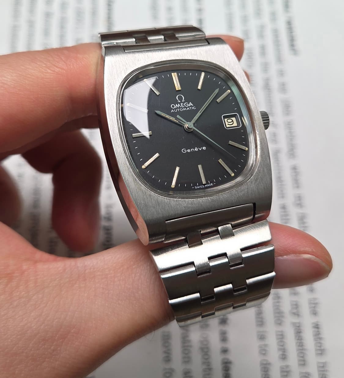 레어] 빈티지 오메가 제네브 테레비 점보 매트블랙 싱글데이트 브레이슬릿  상품이미지4