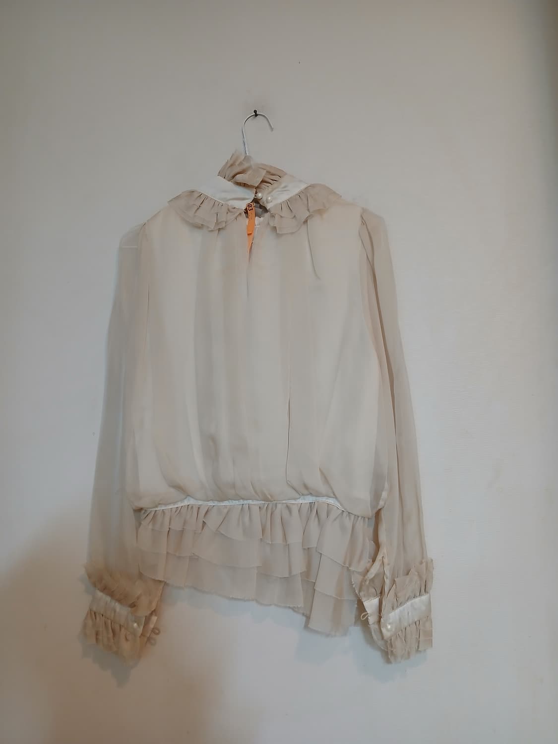 고급 프릴 시스루 아이보리 쉬폰 블라우스 셔츠 홀복 드라이 상태 상품이미지7