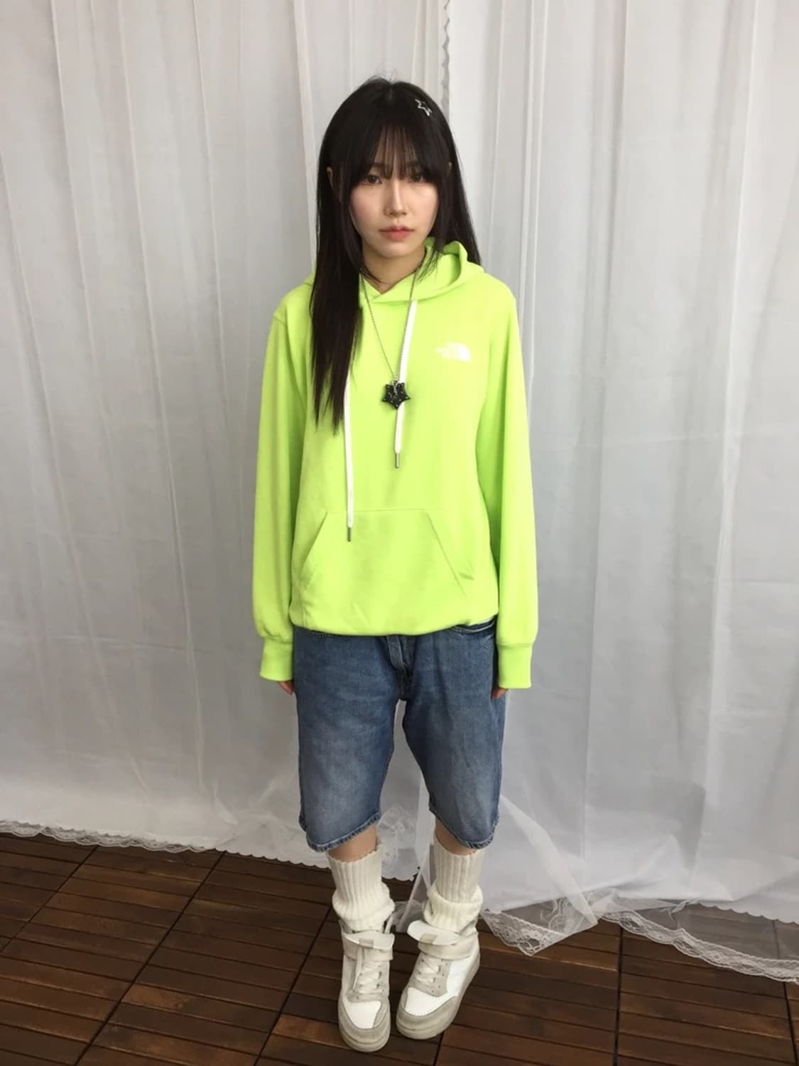 TNF Back Square Logo Lime Hoodie 상품이미지1