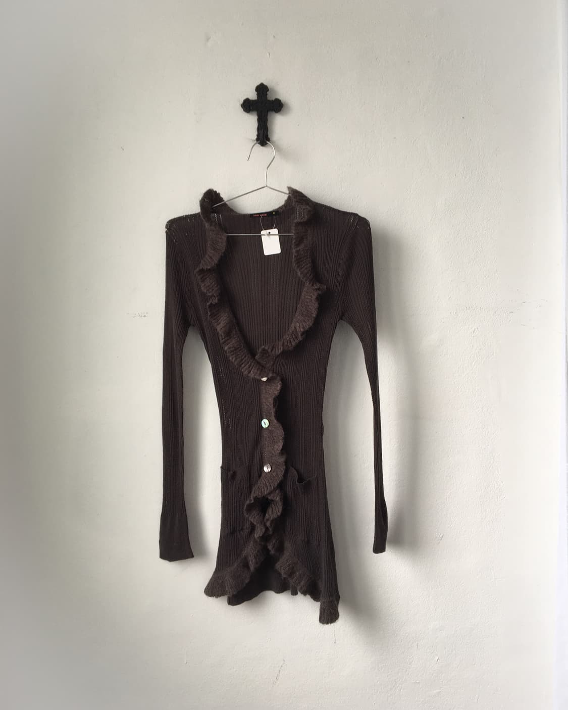 Ruffle point ribbeld woolen knit cardiga 상품이미지2