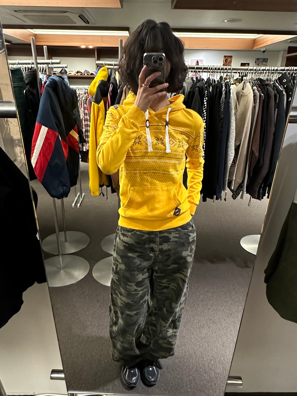 M)EVISU 빈티지 여성 패턴 옐로우 후디 상품이미지2