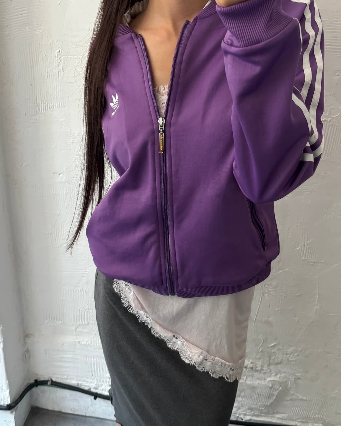 Adidas 아디다스 파이어버드 퍼플컬러 안감로고 우먼 트랙탑 상품이미지2