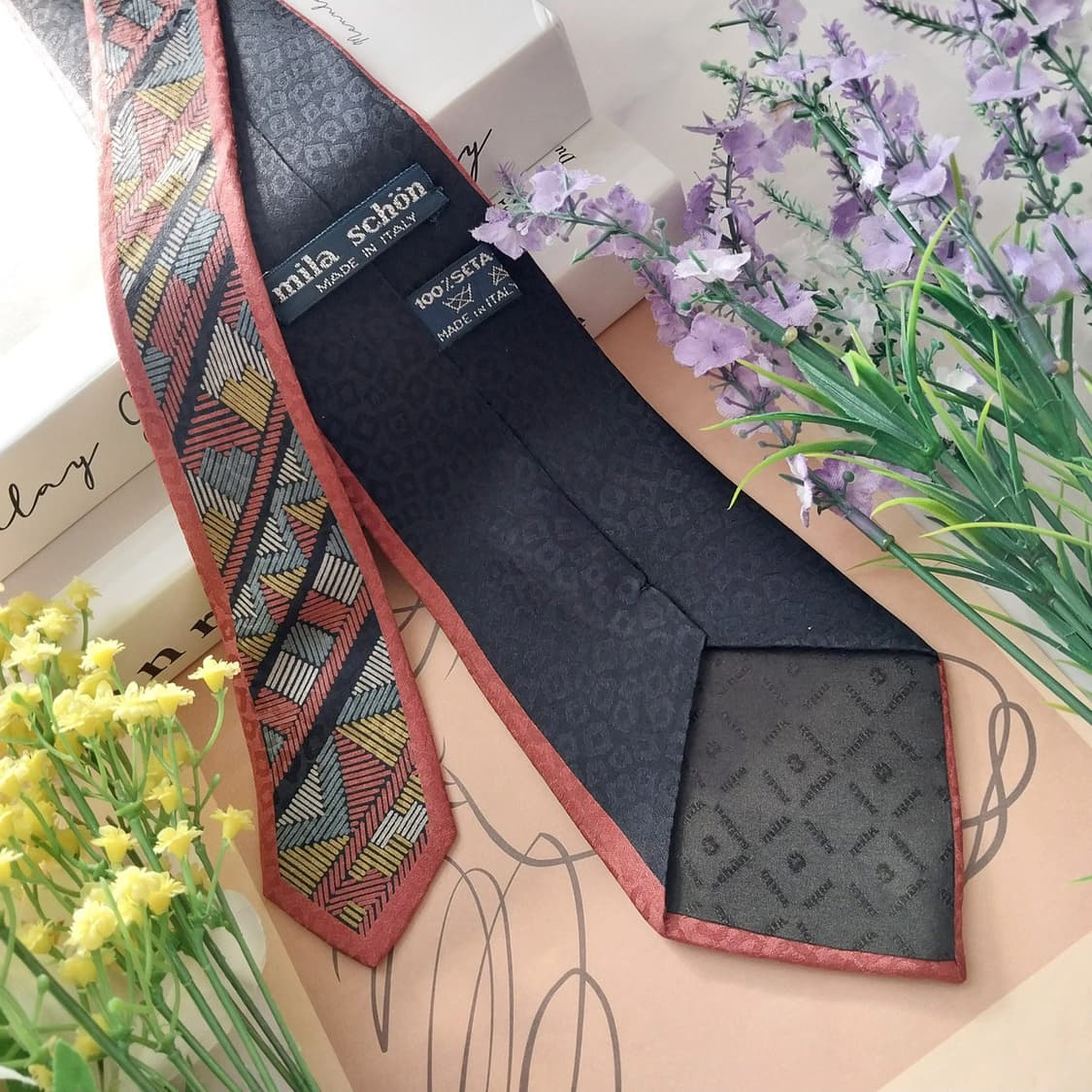 밀라숀 실크 와인 기하 패턴 넥타이 8.5cm A+등급 K1352
 상품이미지4