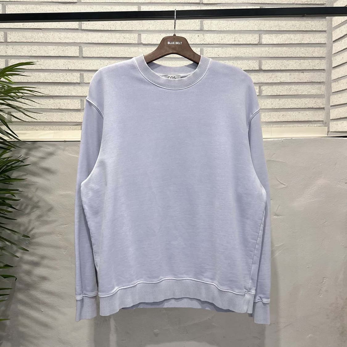 코스 코튼 맨투맨 무지 라운드넥 디테일 파스텔 블루 상품이미지2