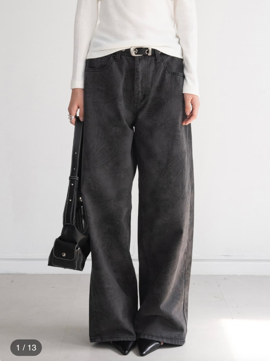 Paisley Cotton Wide Pants Charcoal 상품이미지1