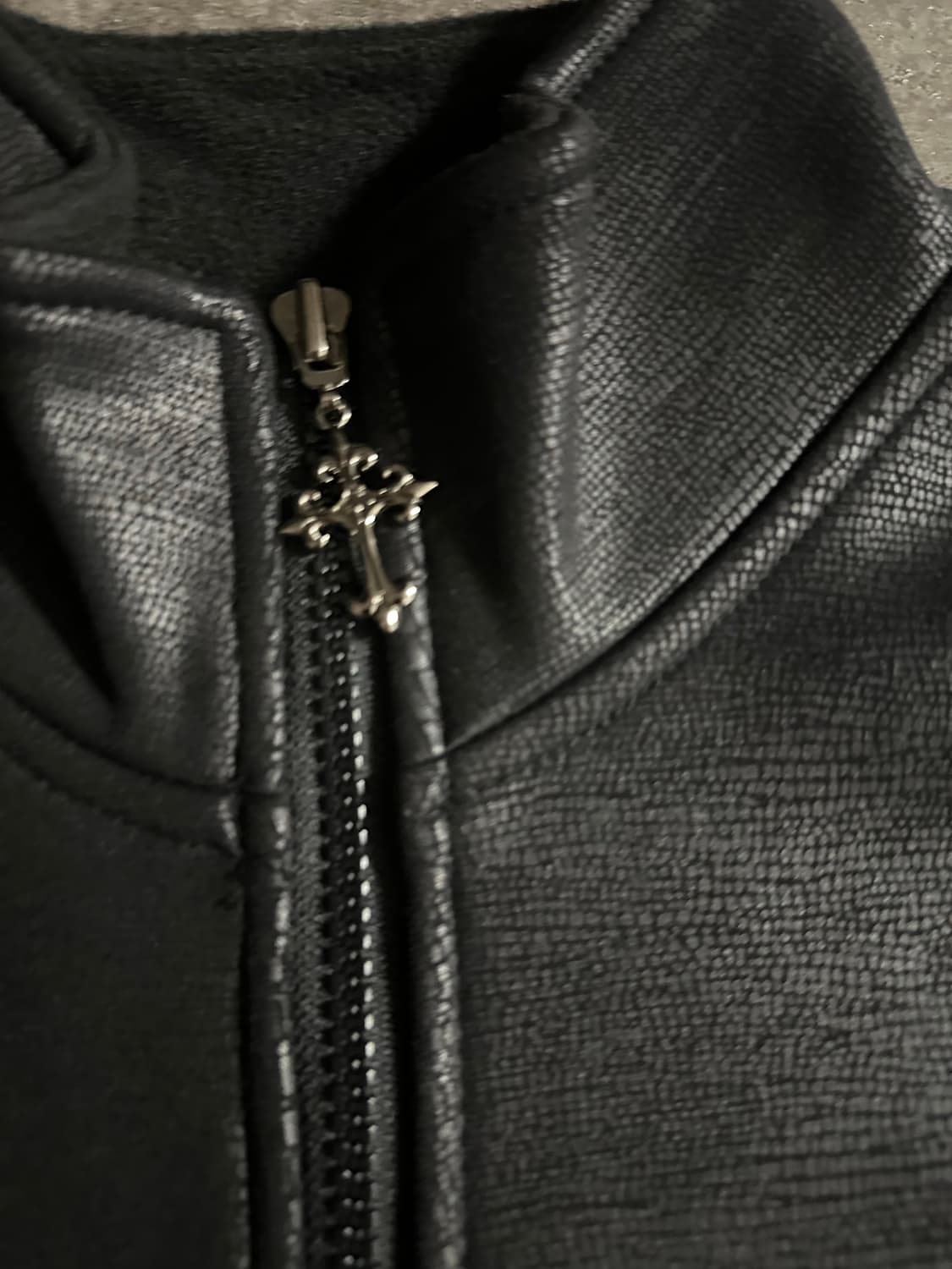 바이커 무드 자수 레더디테일 자켓 상품이미지3