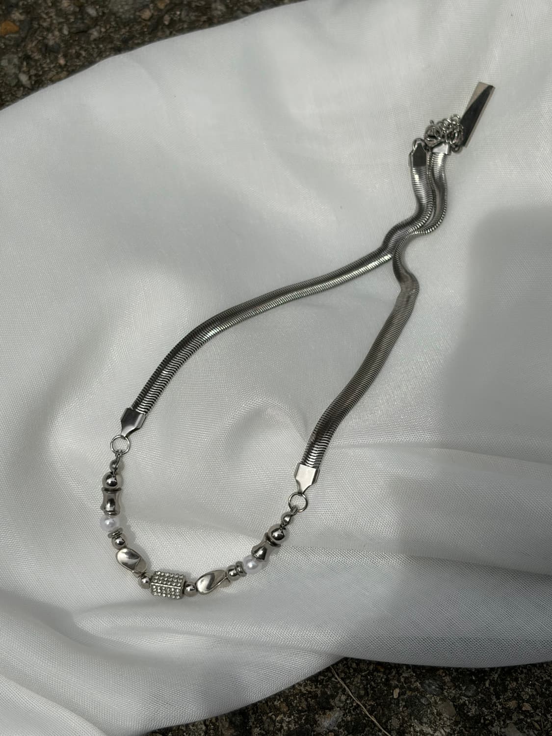 Steel Snake Chain Beaded Necklace목걸이 상품이미지4