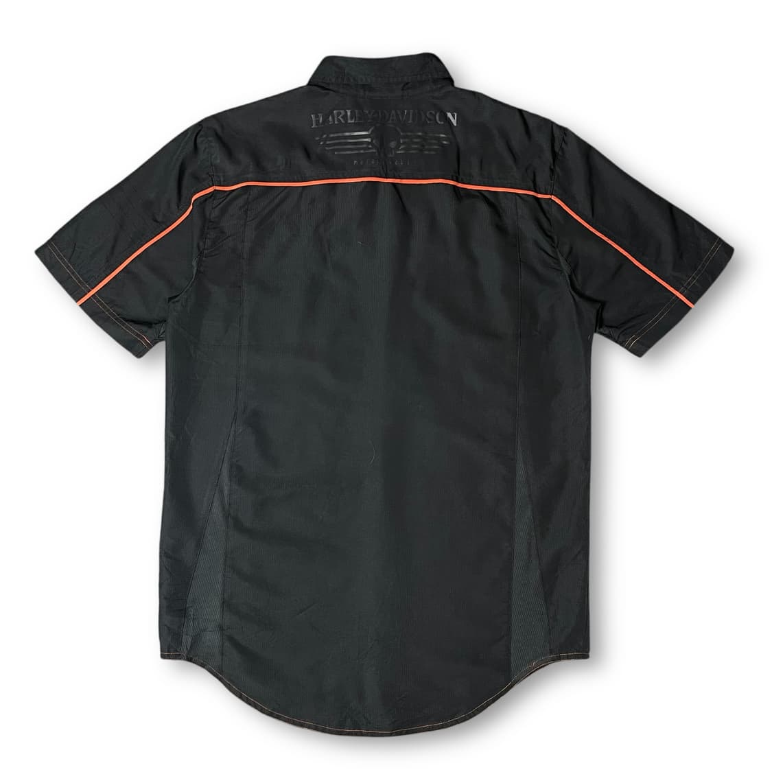 할리데이비슨 블랙 폴리 지퍼 투포켓 오렌지라인 반팔 셔츠 S 상품이미지2
