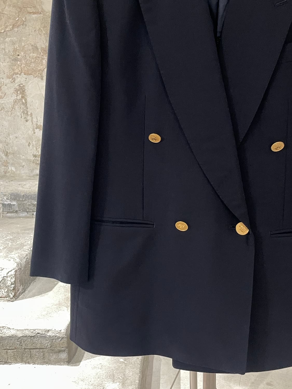 랑방 다크 네이비 체크 1B 금장 큐프라 블레이저 상품이미지4