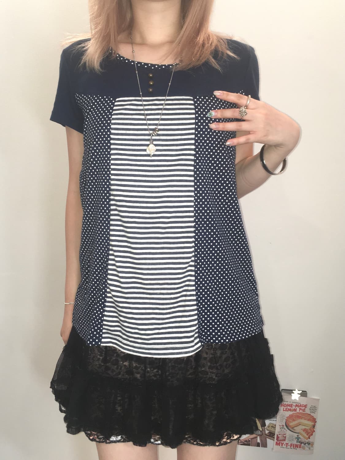jpn vintage dot stripe patchwork t shirt 상품이미지5